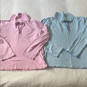 Children’s Place Pink & Blue Polo Shirts with Ruffle Detail, Size Large (10/12)